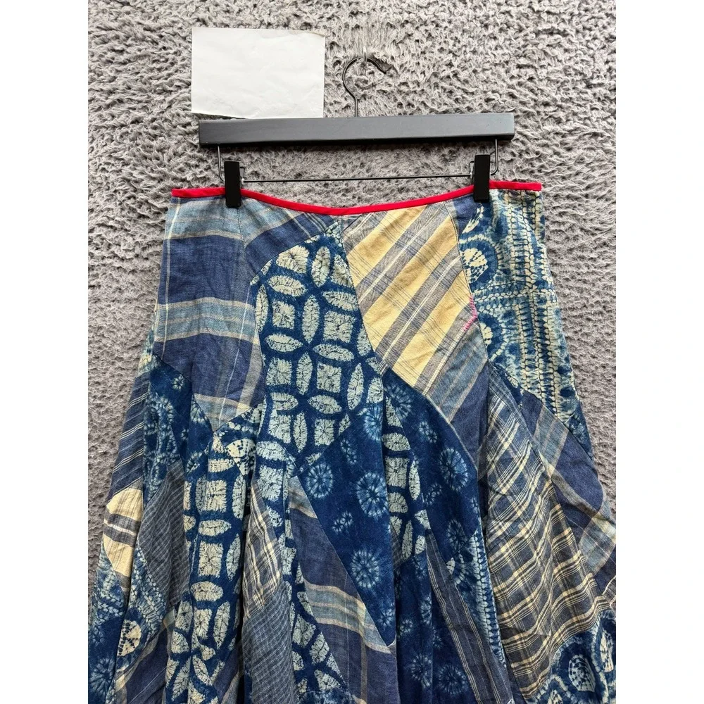 Ralph Lauren Linen-Cotton Patchwork Flared Maxi Skirt Indigo Womens Size 12